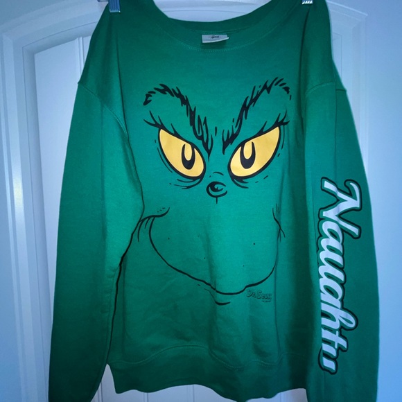 Green Grinch Sweatshirt with Naughty Sleeve - Picture 1 of 3